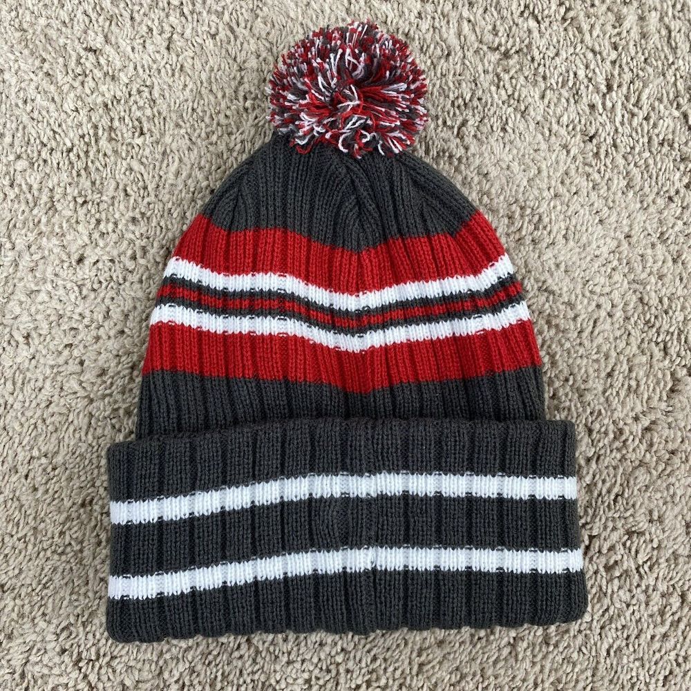 Tampa Bay Buccaneers '47 Beanie Charcoal Stack Striped Patch Pom Cuffed Knit Hat - Picture 3 of 4